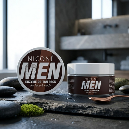 Niconi Men Enzyme De-Tan Pack for Face & Body | Professional Tan Removal & Skin Brightening |